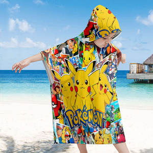 Serviette de plage à capuche pour enfants personnalisée avec un motif de dessin animé mignon Pokemoned, poncho doux et absorbant en coton biologique, serviettes de bain pour enfants - Product Image 2