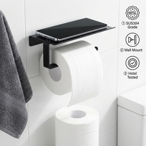<span class=keywords><strong>Porte</strong></span>-papier toilette multicolore avec étagère pour téléphone, noir mat/blanc/chrome, support <span class=keywords><strong>mural</strong></span> pour rouleau de papier toilette pour salle de bain d'hôtel - Product Image 1