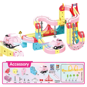 180 Pièces Jouets de Piste Magnétique Maglev, <span class=keywords><strong>Voiture</strong></span> Électronique pour Enfants, Construction DIY de Circuit Magnétique avec <span class=keywords><strong>Voiture</strong></span> Rose et Lumière - Product Image 2