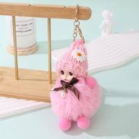 Nouvelle mode, adorable porte-clés poupée bébé en peluche avec pompon, Kawaii, grands yeux, 3D, doux, moelleux, écologique, portable, cadeau pour fille
