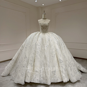 Robe de mariée longue et bouffante Jancember XX94 moderne à col bateau ornée de cristaux avec voile - Product Image 3