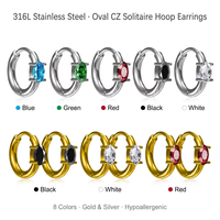 Boucles d'oreilles créoles Huggie en acier inoxydable 316L plaqué or PVD 18K avec pavé de zircone cubique pour femme, hypoallergéniques, bijoux fantaisie colorés, OEM
