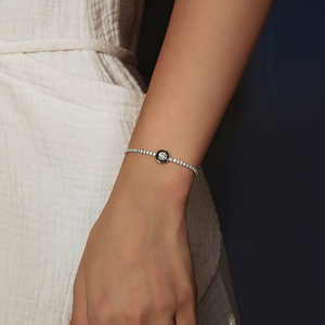 2026 High End Ins Hot Item S925 Sterling Silver Black Bezel Round Stone <b>Box</b> Chain Adjustable Luxury Thin Women Bracelet - Product Image 2