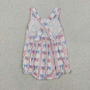 SR3862 rts Combinaison sans manches pour bébé garçon, motif 4 juillet, imprimé nœuds, style bulle, vente en gros - Product Image 2