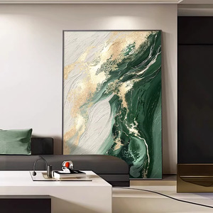 Peinture à l'huile sur toile abstraite, cadre rectangulaire noir en alliage d'aluminium, décoration murale de luxe verte pour salon - Product Image 3