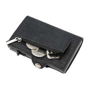 CASEKEY Bon Prix Personnalisé RFID Blocage Fermeture Éclair En Cuir Pop Out Porte-Cartes Porte-Monnaie Mini Portefeuilles Denim Hommes Smart Portefeuilles - Product Image 3