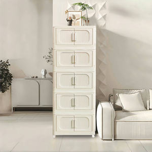 DB Cream White 19,69 \ "Gabinete de almacenamiento plegable de lado ancho 5 niveles 11,81 \" X 50,00 \ "Contenedores de almacenamiento plegables Organizador magnético - Product Image 1
