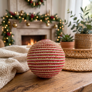 Adorno Navideño Tejido a Mano, Bola Roja, Blanca y Dorada para Colgar en el Árbol, Decoración para el Hogar - Product Image 2