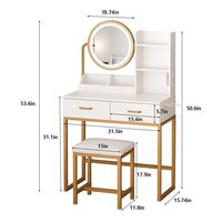 Table de maquillage moderne en MDF blanc durable pour chambre à coucher avec miroir éclairé, 3 modes d'éclairage, station de charge