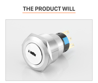 Interrupteur à bouton d'alimentation électrique sans fil, commutateur rotatif avec clés, 19mm, 22mm, 2no 2nc