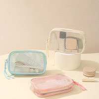 Kit de trousse à cosmétiques en maille rose personnalisée avec fermeture éclair, trousse à crayons, trousse à maquillage, pochette en filet, trousse à maquillage professionnelle avec fermeture éclair en silicone