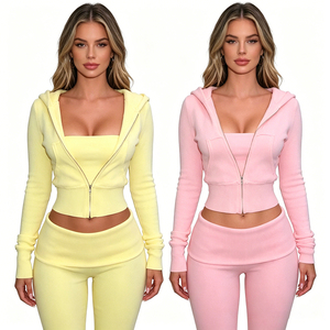 <span class=keywords><strong>Ensemble</strong></span> de survêtement personnalisé avec broderie pour femmes, pantalon de survêtement évasé et sweat-shirt à fermeture éclair, Xuanzhige - Product Image 2