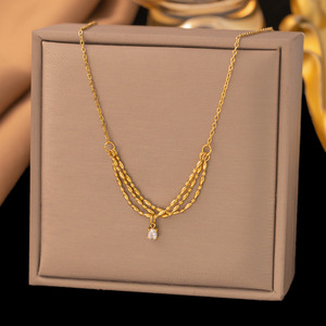 MW قلادة المجوهرات الجميلة قلادة سلاسل الموضة المختنقون طبقات الماس الفولاذ المقاوم للصدأ قلب جولة بلورات قلادات سحر - Product Image 2