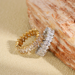 Anillo de Eternidad de Acero Inoxidable Chapado en Oro PVD con Circonitas Completas para Mujer, Verano R409 - Product Image 3