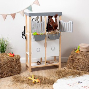Holz-Steckenpferdestall mit <span class=keywords><strong>2</strong></span>-teiliger Stalltür, praktische Aufbewahrungslösung für Spielzeugpferde und Reitzubehör - Product Image 4