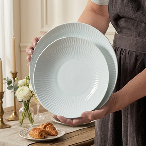 Service de vaisselle en céramique de style parisien <span class=keywords><strong>chic</strong></span>, blanc et céladon, assiettes plates, assiettes à dessert, bols, pour mariages et fêtes, non toxique - Product Image 3