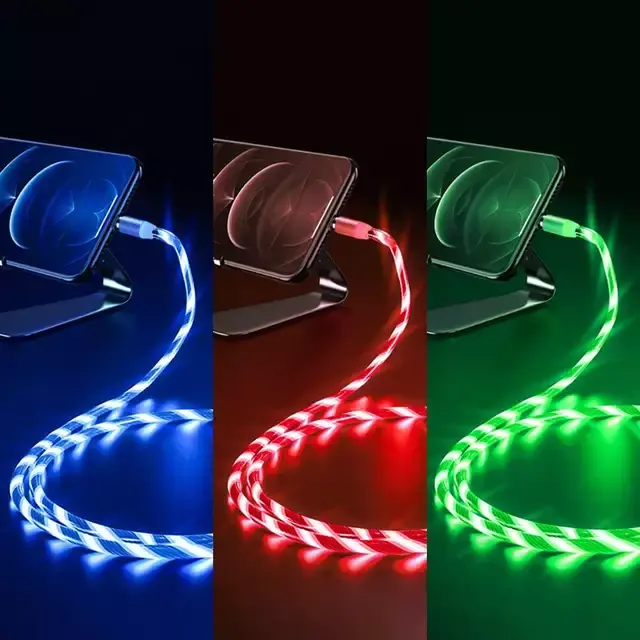 3A Magnetic Flowing Light Up 3 IN 1 cavo dati per caricabatterie USB luminoso cavo di ricarica per auto con luce a Led