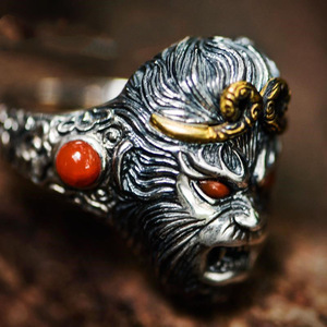 Nuevo Anillo de Cobre Ecológico con Diseño de Sun Wukong <span class=keywords><strong>para</strong></span> Hombre, Anillo Abierto Imponente con Boca Abierta, Joyería - Product Image 3