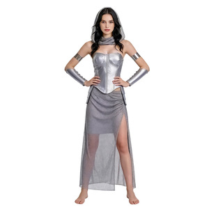 Disfraz de Caballera Medieval para Mujer, Conjunto de Falda de Cota de Malla Plateada, Traje de Guerrero para Halloween - Product Image 1