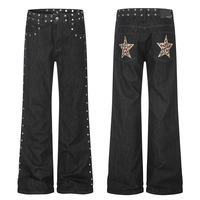 Pantalons pour hommes et femmes de style américain avec rivets métalliques robustes et design patchwork tendance, pantalons en jean déchirés pour hommes
