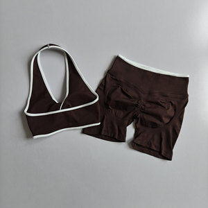 Nuovo Set Yoga Senza Cuciture Bicolore <span class=keywords><strong>con</strong></span> <span class=keywords><strong>Reggiseno</strong></span> <span class=keywords><strong>Sportivo</strong></span> Imbottito e Pantaloncini a Vita Alta per Donna, Set per Corsa e Fitness - Product Image 5