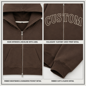 Sudadera con capucha de algodón de 400 g/m² con cremallera completa, manga raglán gris, estampado gráfico personalizado, estilo urbano premium para hombre, venta al por mayor - Product Image 3