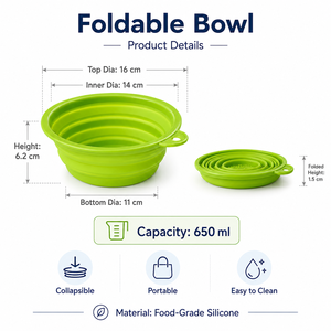 Set Ciotole per Animali Domestici 5 Pezzi: Tappetino in Silicone per Alimentazione Lenta, Ciotola Pieghevole, Coperchio, Spatola, Facile da Pulire, da Viaggio per Cani e Gatti - Product Image 4