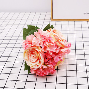 QIHAO <b>Artificial</b> Roses And Hydrangeas Silk Flower <b>Bouquet</b> For Wedding Home Decor High Simulation Durability - Product Image 4