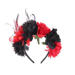 Diadema mexicana con corona de flores rosas para <span class=keywords><strong>mujer</strong></span>, tocado de Halloween PARA EL Día de los muertos, <span class=keywords><strong>disfraz</strong></span> de Aro para el pelo, corona de flores rosas - Product Image 6