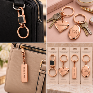 Llavero de Metal Personalizado en Oro Rosa con Logotipo Grabado en Relieve, Regalo Empresarial de Cuero, Fabricación OEM ODM - Product Image 3