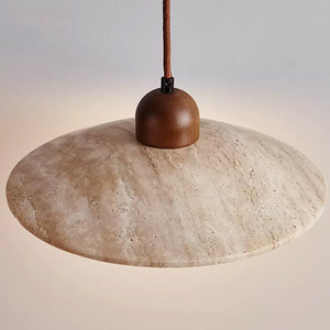 Luminaire suspendu en travertin jaune style Wabi Sabi japonais, LED E27, rond, pour maison, restaurant, bar, design minimaliste - Product Image 3