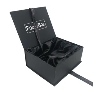 卸売カスタムロゴ高級ブラックウィッグヘアエクステンション包装ボックス衣類磁気紙包装ギフトボックス