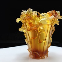 Vase à fleurs en verre Liuli de luxe, fait main, en cristal givré, sculpture décorative de Noël Fengming FM0011 pour la maison et la table