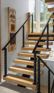 מעקה כבל עכשווי מדרגות מעקה קל להתקין מרפסת חיצונית דק מעקה נירוסטה מט חוט שחור - Product Image 2