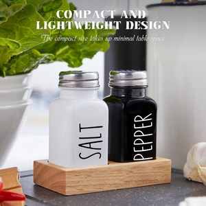 Ensemble de salières et poivrières avec support, salière en <span class=keywords><strong>verre</strong></span> avec support en bois pour comptoir de cuisine ou table - Noir et blanc - Product Image 3