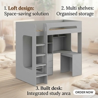 Kinder-Hochbett mit L-förmigem Schreibtisch Schubladen Offenen Ablagefächern Multifunktionales Design