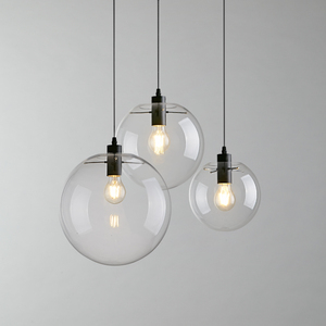 Lampada a Sospensione Sferica in Vetro Soffiato a Mano, <span class=keywords><strong>Lampadario</strong></span> Rotondo in Vetro Trasparente, Luce Pendente a Sfera in Vetro a Bolle - Product Image 1