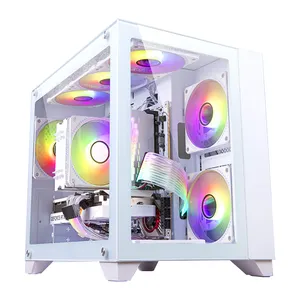 هيكل كمبيوتر صغير من الزجاج المقسى بتصميم شفاف Atx matx, هيكل كمبيوتر شخصي للاعبين مع مروحة RGB