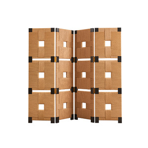 Divisor móvil plegable de madera maciza para sala de estar con partición de pantalla tejida de cuerda - Product Image 4