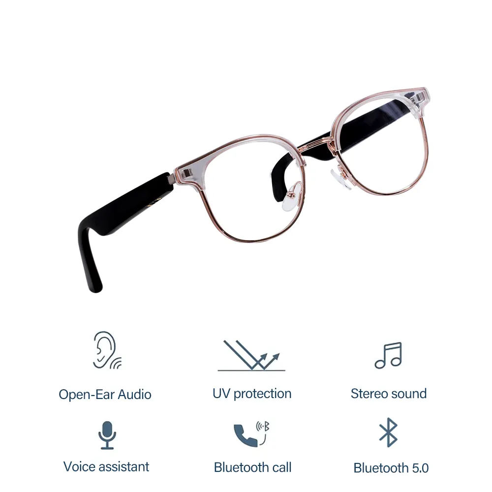 TR90 Kacamata Baca Cerdas Audio Logam, Kacamata Panggilan Bingkai Optik Pemblokir Cahaya Biru