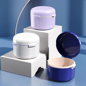 Oral Orthodontic Retainer Cleaning Case Denture <b>Bath</b> Box With Strainer Double Layer Braces Denture <b>Storage</b> Box Soaking Container - Product Image 5