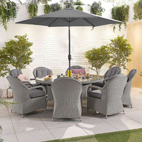 Table de patio en rotin PE avec cadre en aluminium pour meubles de jardin d'extérieur avec foyer table à manger en rotin