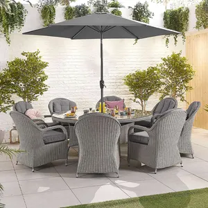 Outdoor Garden Furniture Aluminum Frame PE Rattan Woven Patio Table With Fire Pit Rattan Dining Table