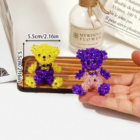Pendentif ours en peluche en cristal tricoté, porte-clés perlé DIY, breloque de sac, fourrure de lapin de dessin animé, ornement de dessin animé
