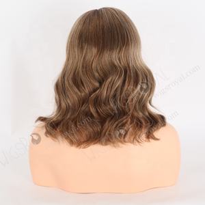 Precioso marrón con reflejos rubios atado a mano sin pegamento seda superior onda suelta Bob peluca lujo hombro longitud doble dibujado peluca - Product Image 6