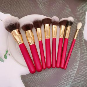 8-Piece Red Handle Makeup <b>Brush</b> Set Synthetic Hair Foundation Contour Highlighter <b>Brush</b> Oval Ferrule Plastic Handle - Product Image 5