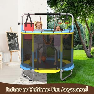 Mini <span class=keywords><strong>trampoline</strong></span> GUINGFUN 59 pouces en acier au carbone avec filet <span class=keywords><strong>de</strong></span> sécurité, barre <span class=keywords><strong>de</strong></span> gymnastique réglable, <span class=keywords><strong>pour</strong></span> enfants, utilisation intérieure/extérieure, cadeau d'anniversaire <span class=keywords><strong>pour</strong></span> garçons et filles - Product Image 3