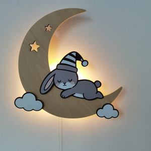 Lámpara de Pared de Madera con Forma de Conejito, Decoración de Pared para Habitación Infantil con Luz LED, Lámpara de Pared Decorativa con Forma de Conejo, Funciona con Pilas AA, Decoración de Pared para Habitación Infantil - Product Image 1