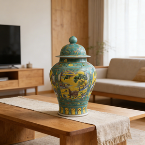 Jarrón Oriental Verde Qing Kangxi con Figura de General Songhe, Colección de Tesoros, Porcelana Antigua, Antigüedades - Product Image 4