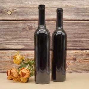 Botella de Vino de Vidrio de Lujo al por Mayor, Botella de Vidrio Negra con Corcho de Madera para Vino Tinto y Bebidas Alcohólicas, 500 ml, 750 ml - Product Image 1
